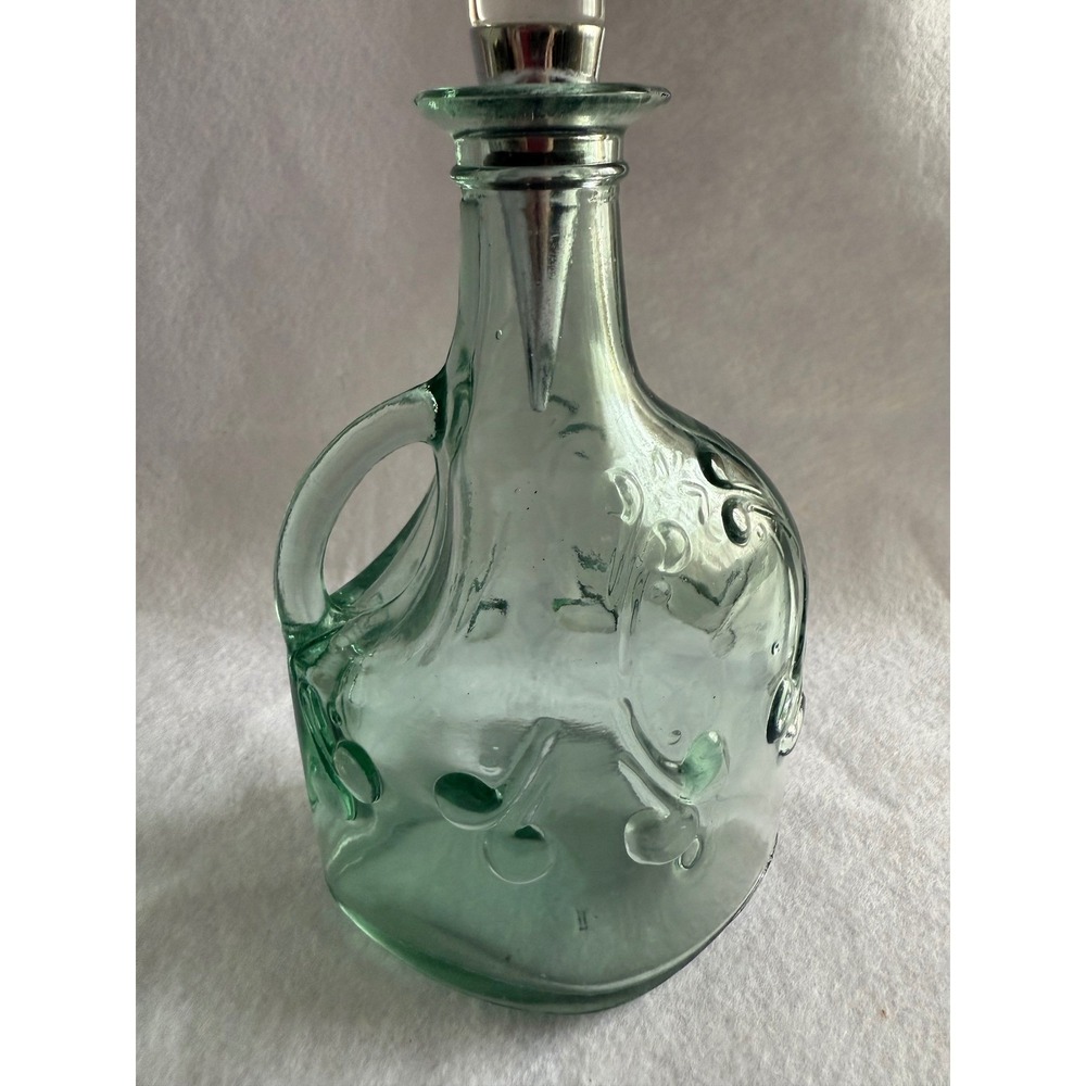 Vtg. Canada Pale Green Glass Decanter Bottle-3D Design Decor w/decorative stop - Picture 4 of 9